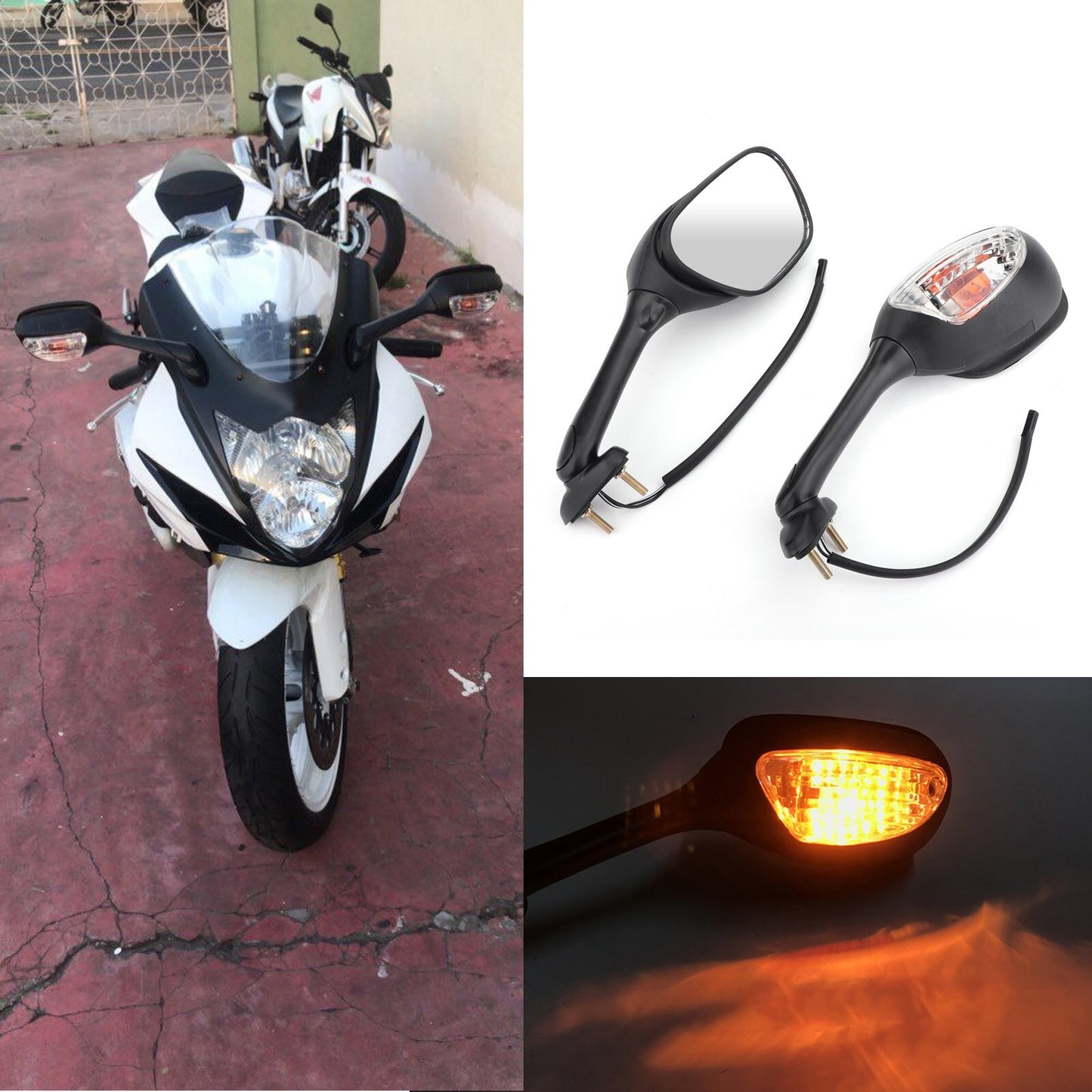 Mirrors Turn Siganals For Suzuki GSXR750 2006-2014 GSX-R 1000 2005-2014 BLK USA