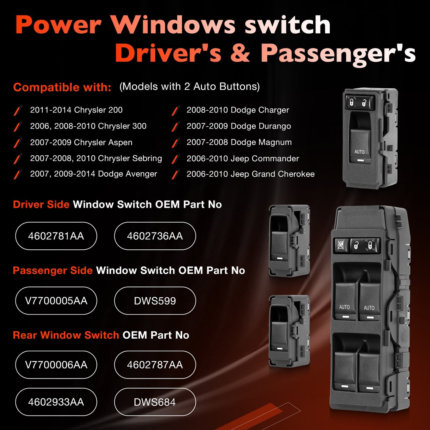 Power Window Door Control Switch For 2006-14 Jeep Chrysler 200 300 Dodge Charger
