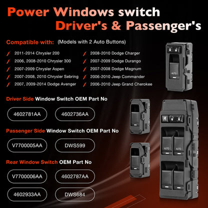 Power Window Door Control Switch For 2006-14 Jeep Chrysler 200 300 Dodge Charger