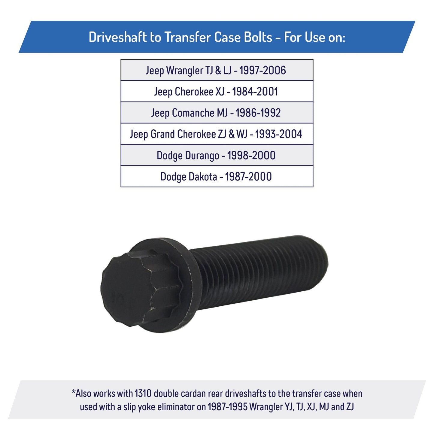 Front Driveshaft to Transfer Case Bolts for Jeep Wrangler Cherokee Grand Dodge