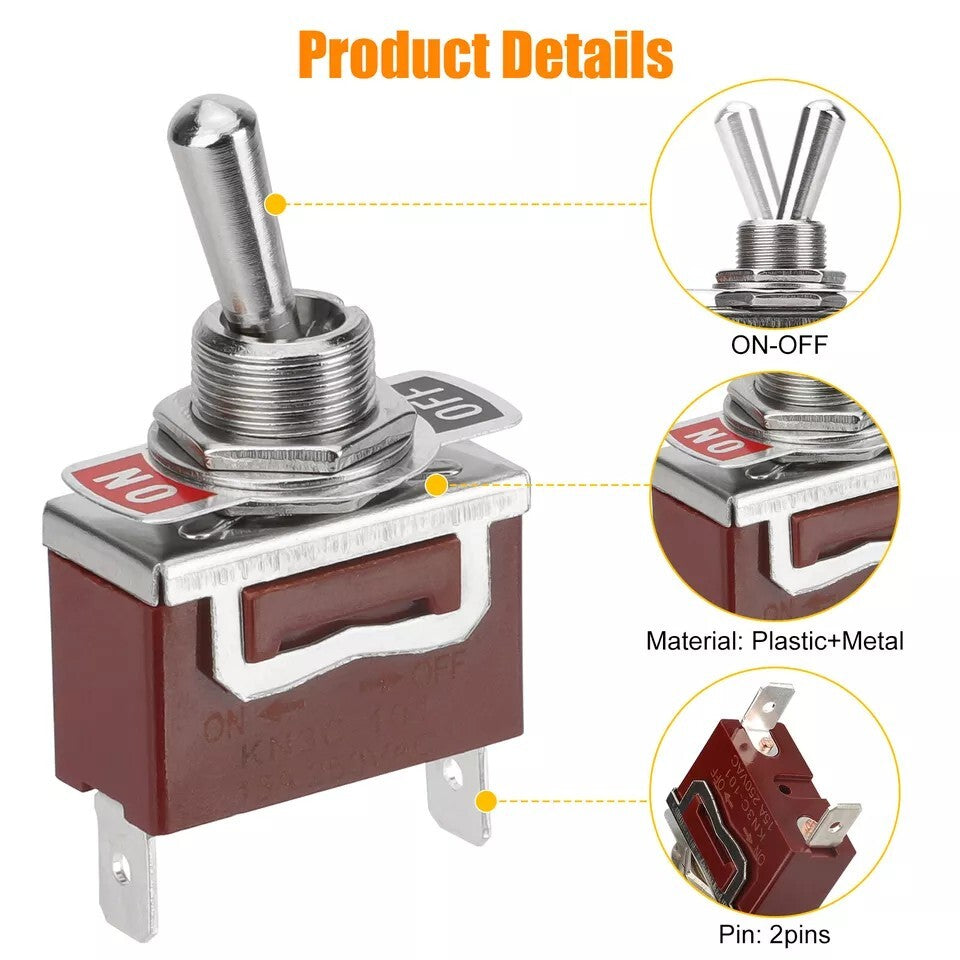 Heavy Duty 20A 125V & 15A 250V Toggle Switch SPST On-Off Amp 2 Terminal Car Boat