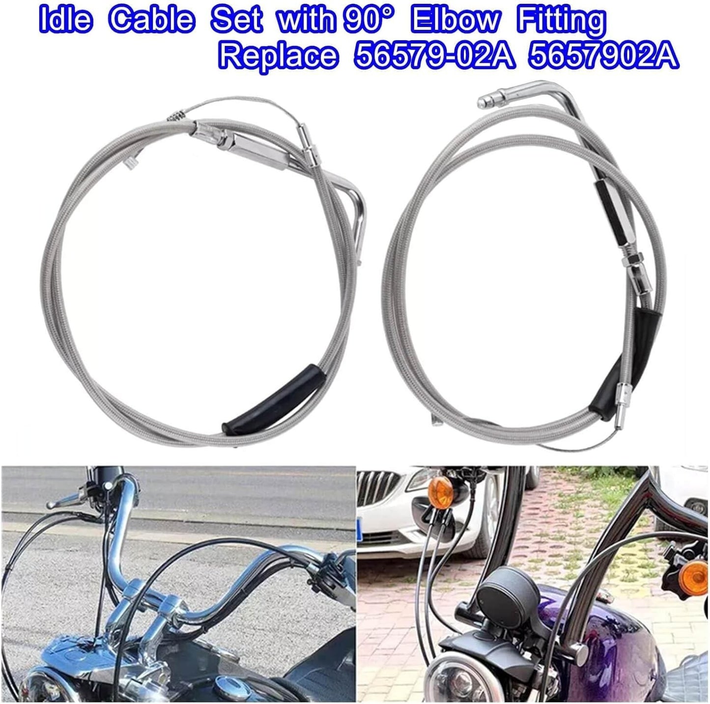 Stainless Steel Throttle and Idle Cable Set fits Harley Davidson 42" 56579-02A