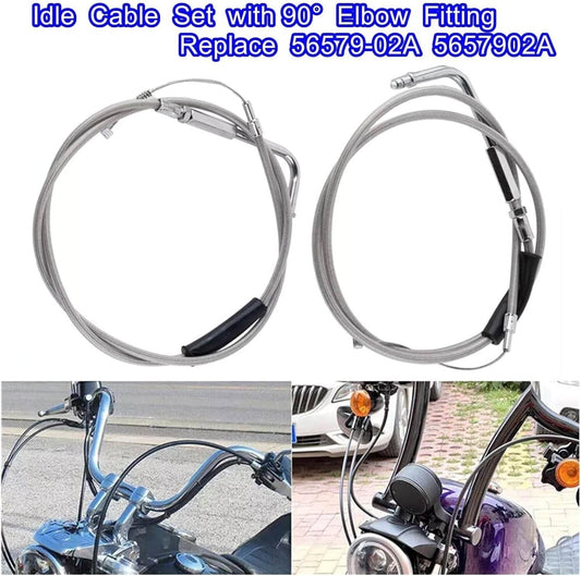 Solid Spare Stainless Steel Throttle and Idle Cable Set fits Harley Davidson 42" 56579-02A