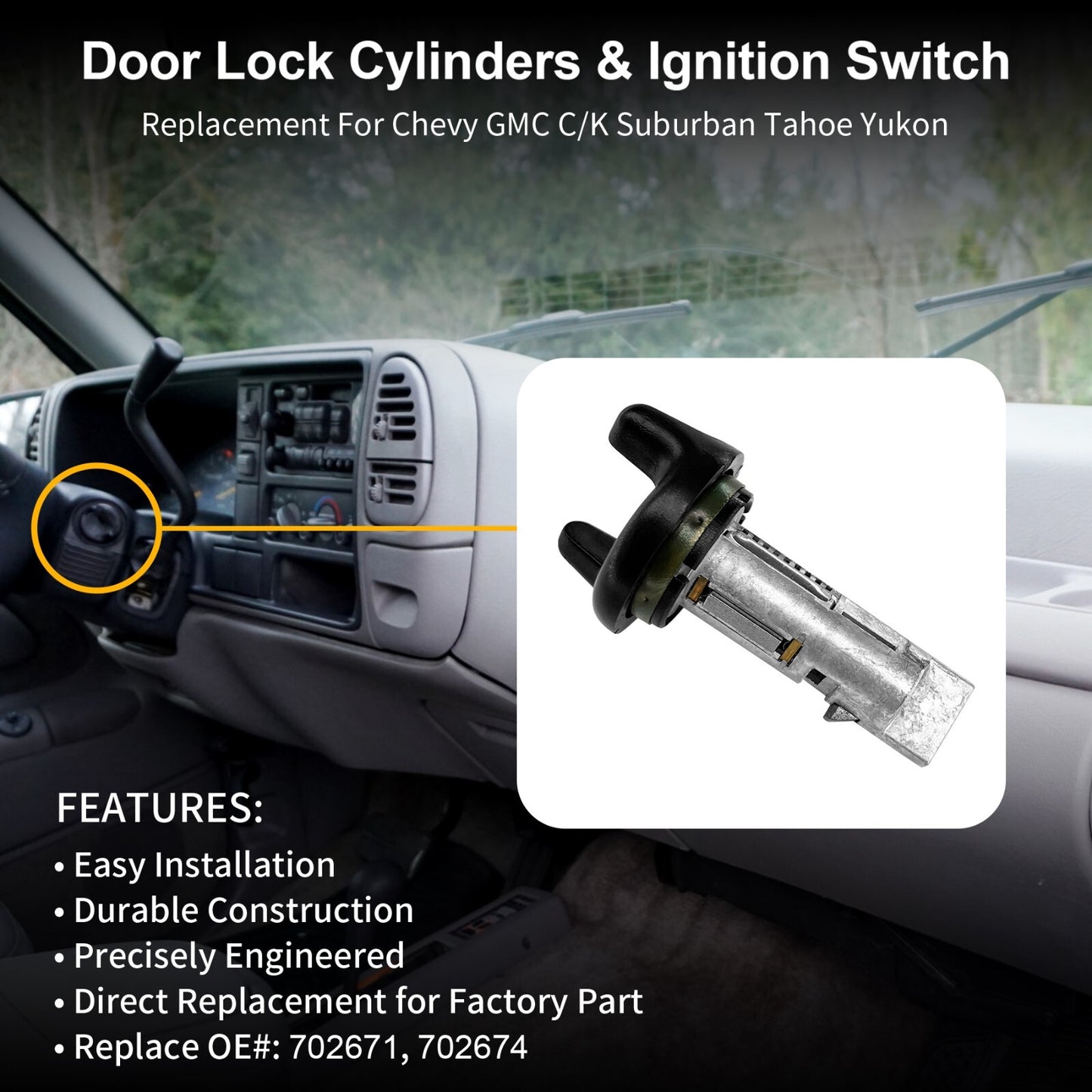 Ignition Switch & Door Lock Cylinders with Keys Fit for Chevy GMC C/K Suburban