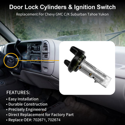 Ignition Switch & Door Lock Cylinders with Keys Fit for Chevy GMC C/K Suburban