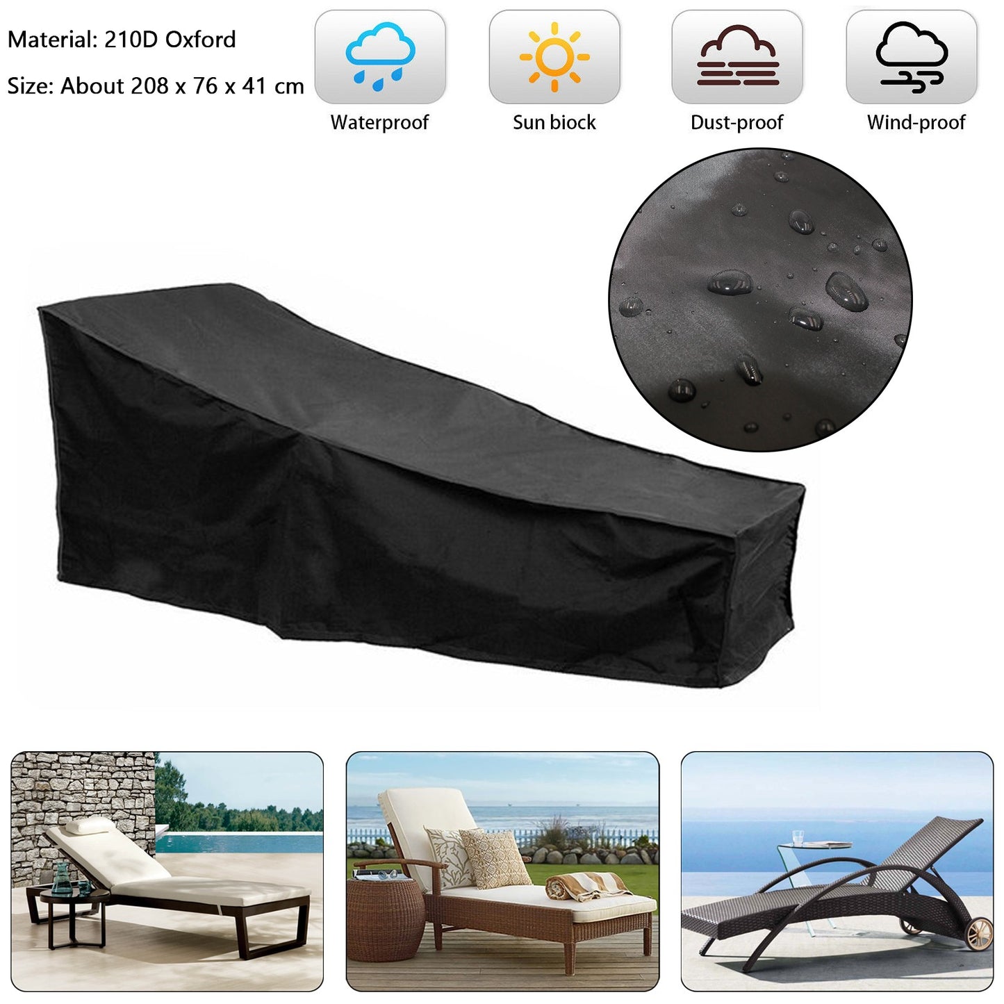 Waterproof Sun Lounge Chair Dust Oxford Outdoor Garden Patio Furniture Cover,