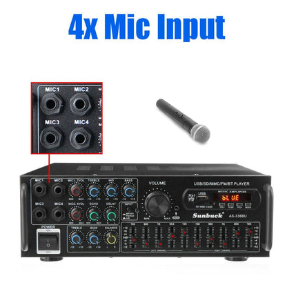 Sunbuck Bluetooth 5.0 HiFi Stereo Power Amplifier 2000W Home Audio FM USB AUX