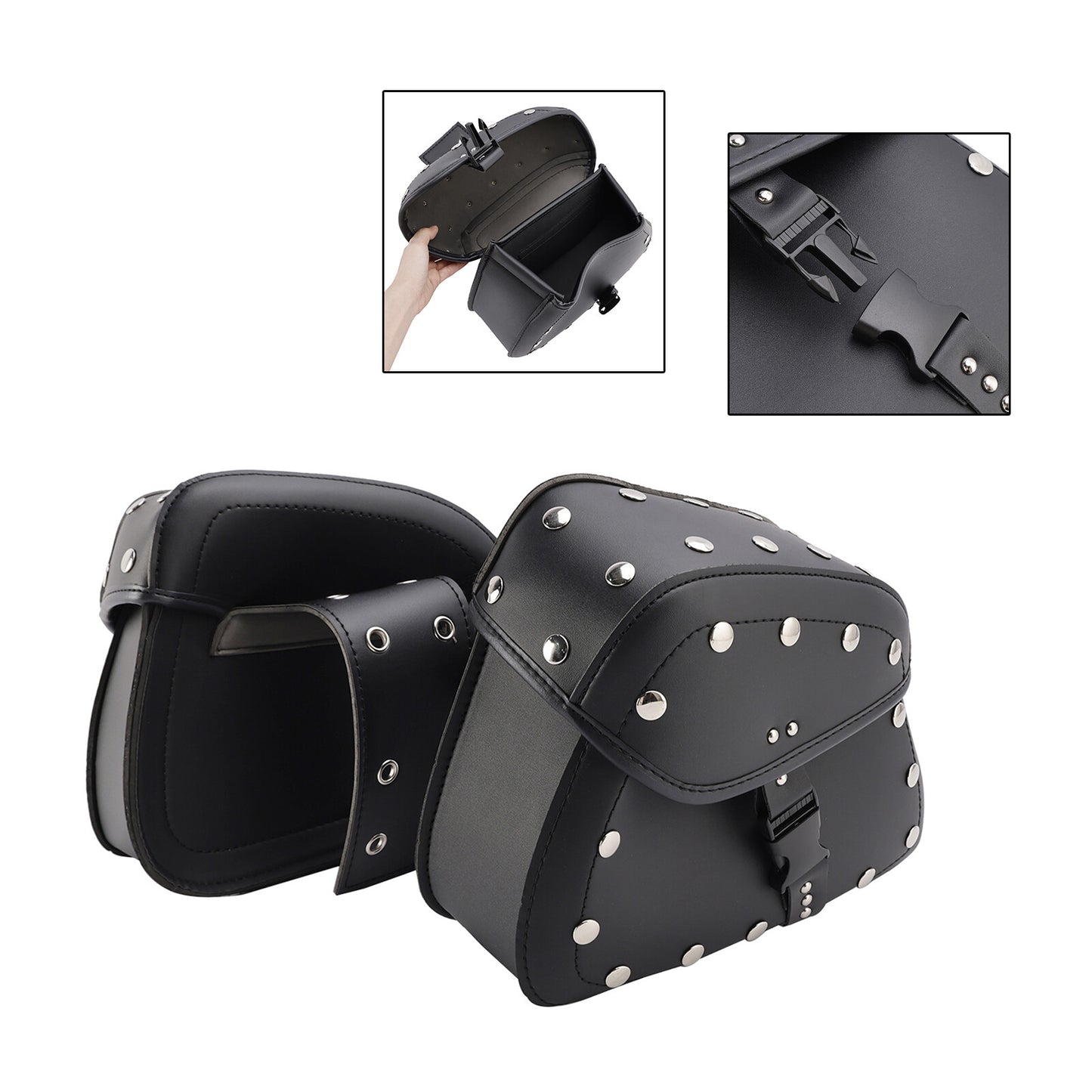 Universal Saddlebag Side Storage Tail Bag Pu Luggage Black 22L For Motorcycle