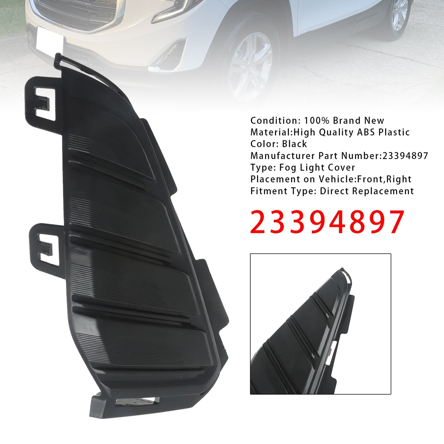 Right Side Bumper Fog Light Cover For GMC Terrain 2018-2021 23394897