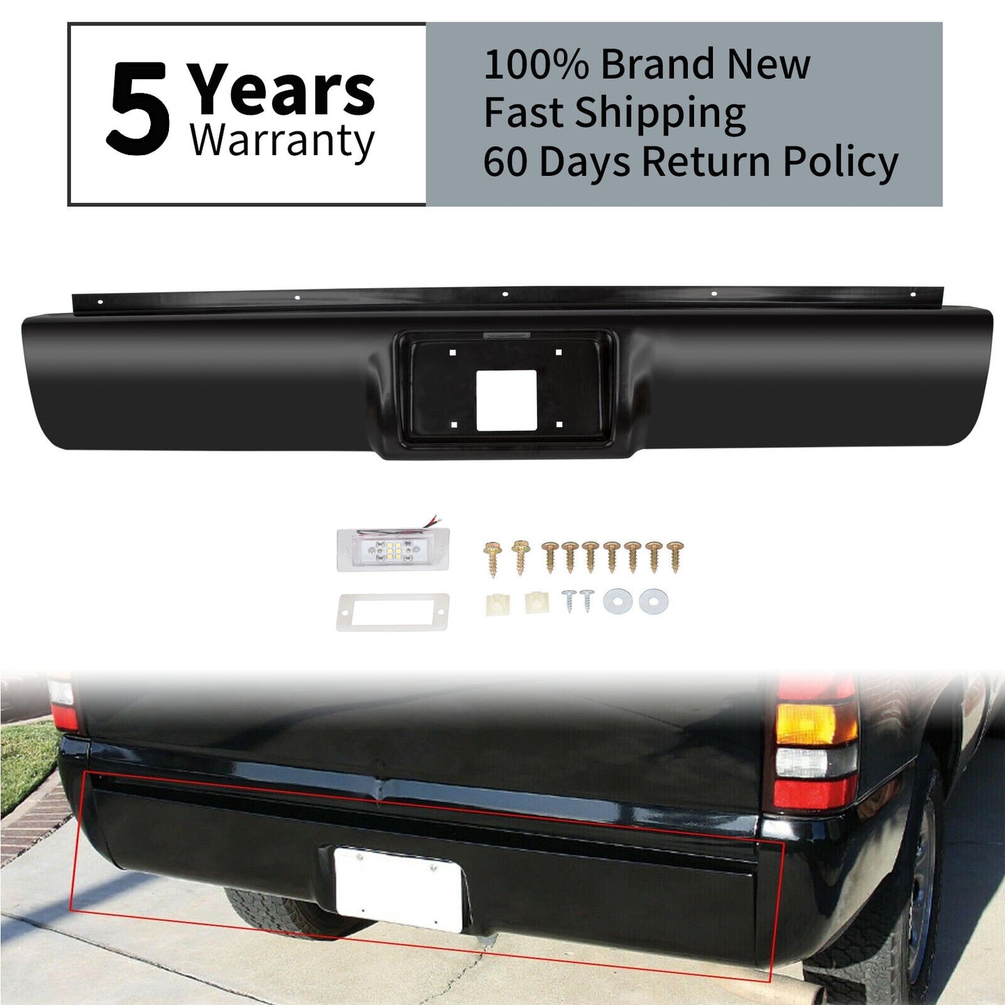 Solid Spare For 1988-1998 Chevy GMC C/K1500 2500 3500 Rear Bumper Roll pan w/ License Plate