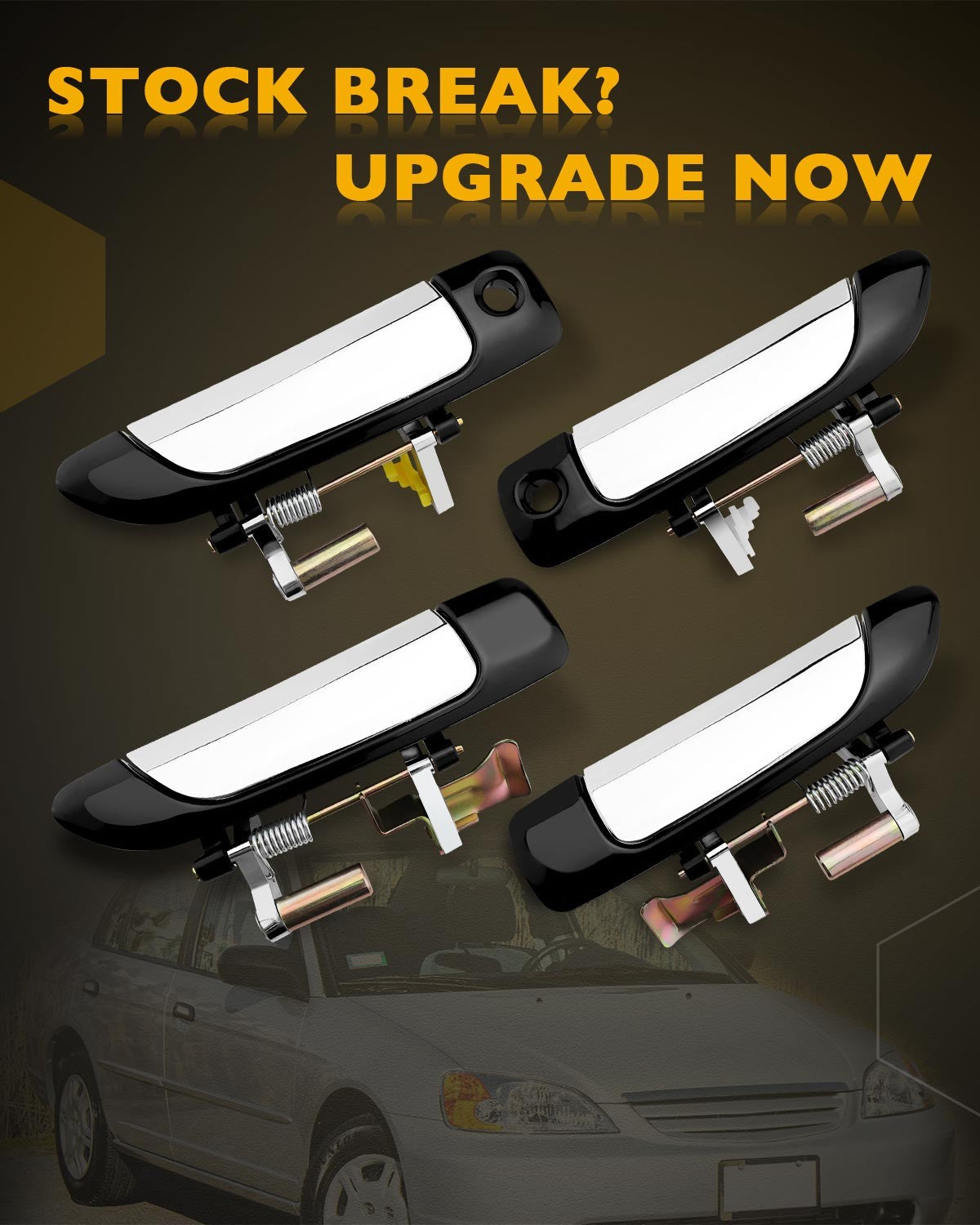 4X Exterior Front Rear Door Handles w/ Lock Cylinder & Key Fit 01-05 Honda Civic