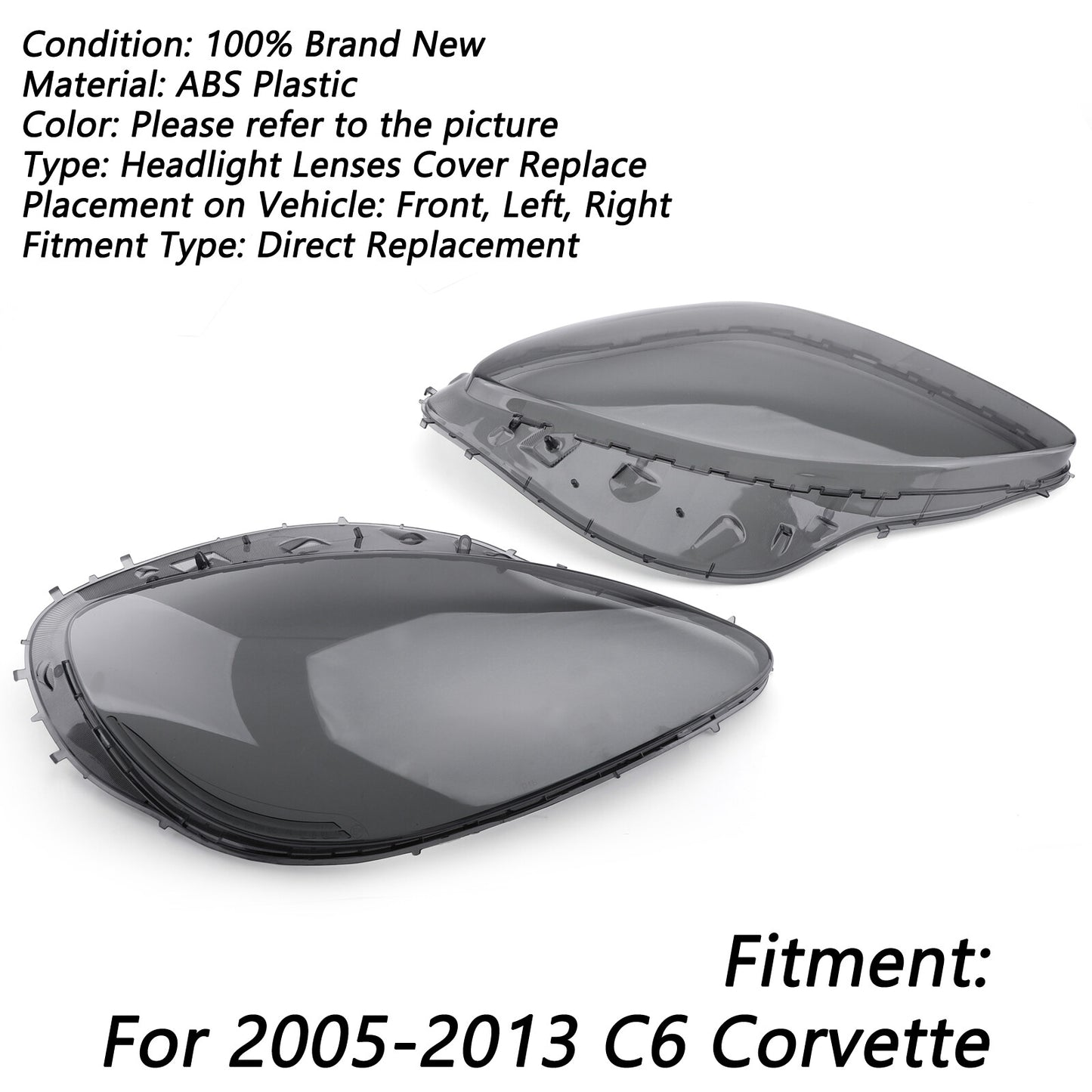 Smoke Headlight Lens Replacement & Black Gaskets Trim Kit For Corvet C6 05-13 US