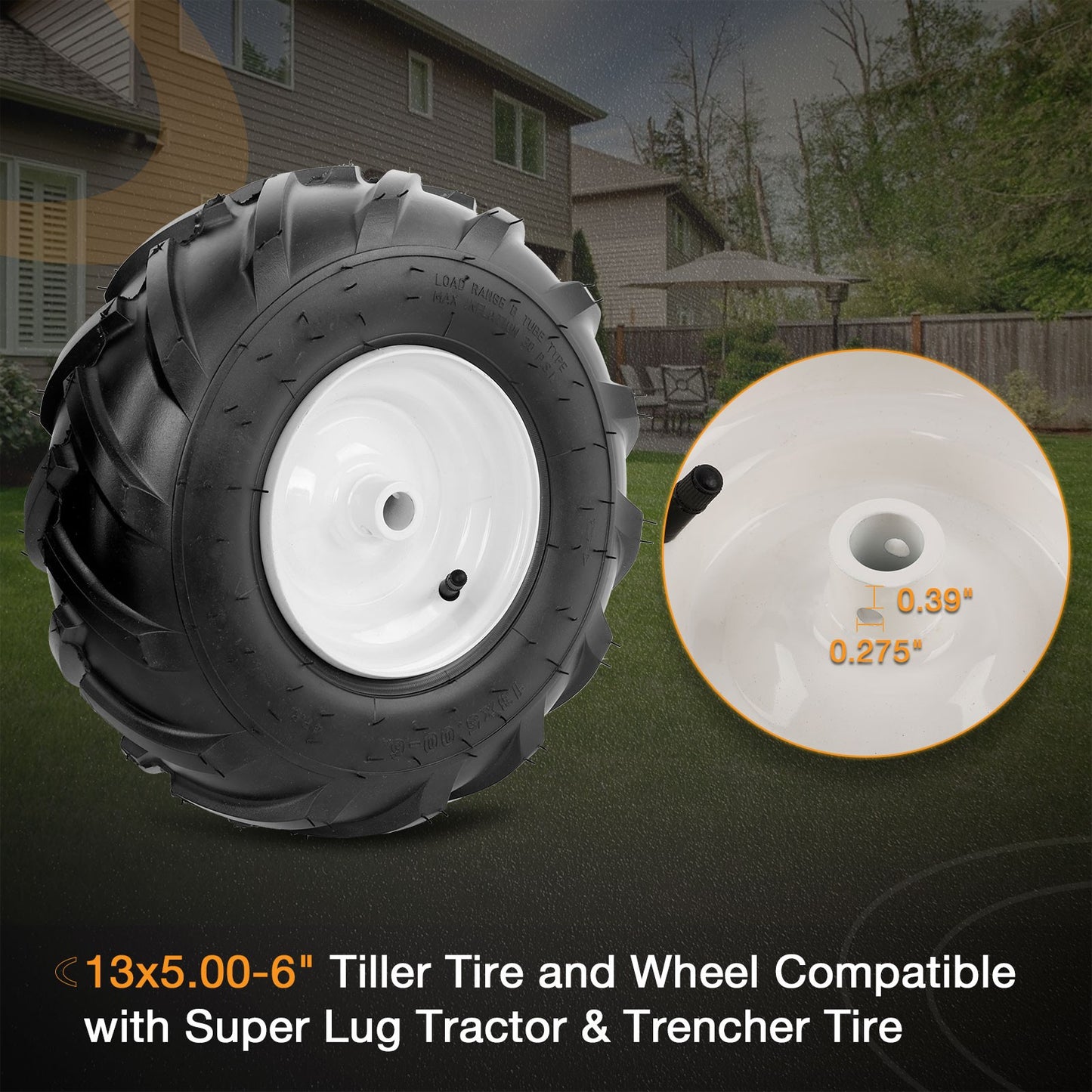 2x 13x5.00-6" Tiller Tire ＆ Wheel 3-1/8" Centered Hub For Craftsman Troy-Bilt