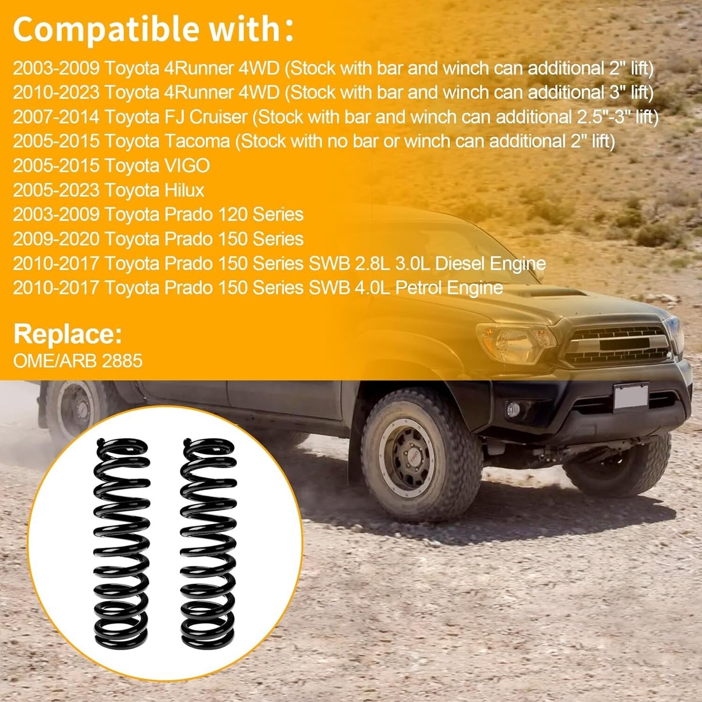2x Lift 2-3" Front Heavy Duty Coil Spring Kit For Toyota 4Runner Tacoma Prado
