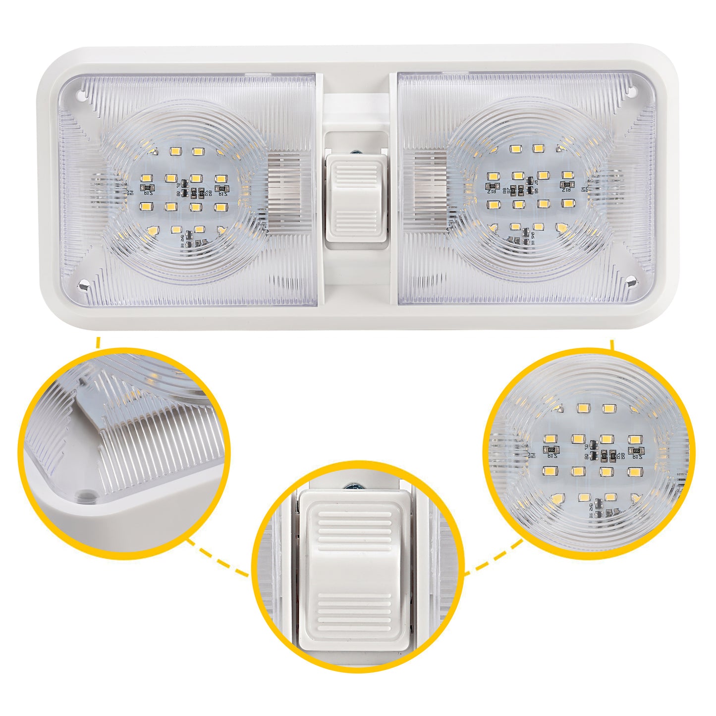 Solid Spare 2PCS 12V LED White Ceiling Fixture Double Dome Light For Camper Trailer RV