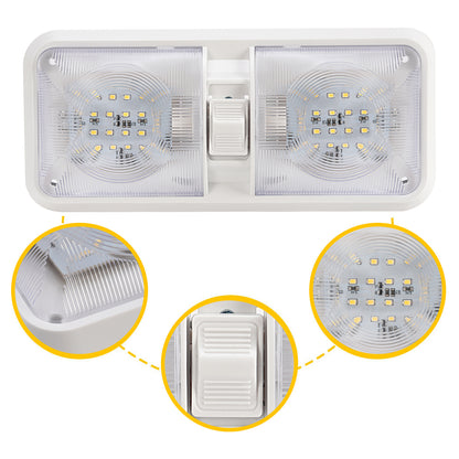 Solid Spare 2PCS 12V LED White Ceiling Fixture Double Dome Light For Camper Trailer RV