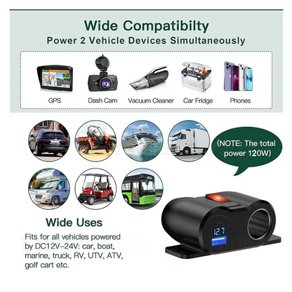 12V Car Cigarette Lighter Socket Splitter Dual USB Charger Power Adapter Outlet