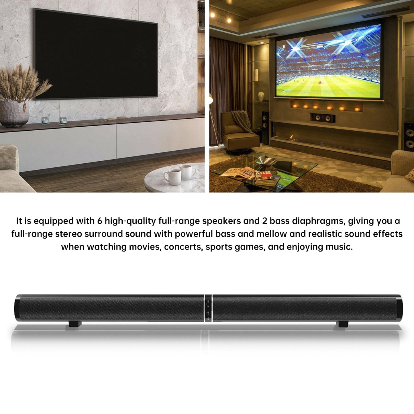 Detachable Surround Sound Bar Wireless Subwoofer 2 Speaker System Home Theater