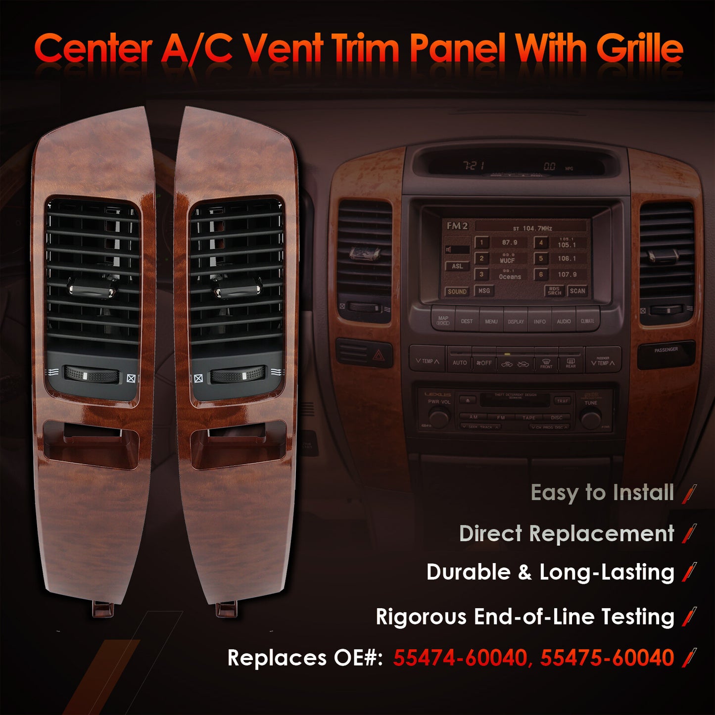 Instrument Air Vent Finish Panel Garnish Fits 2003-2009 Lexus GX470 Toyota Prado