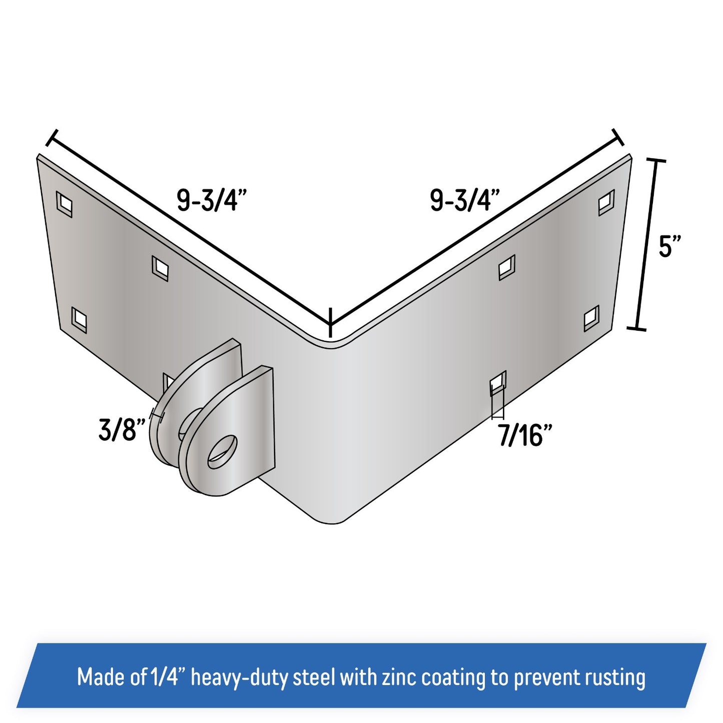 Floating Dock Outside Corner Hinge Plate, Female - Heavy-Duty Galvanized Steel