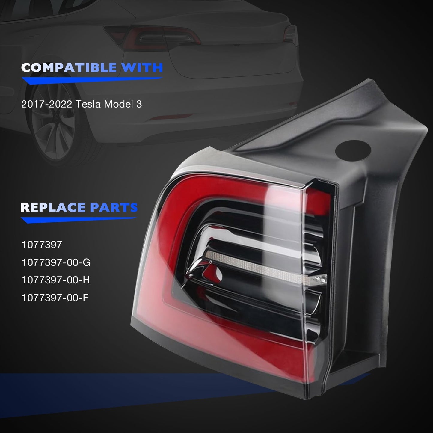 LED Outer Tail Light Lamp Rear Left ＆ Right Side For 17-24 Tesla Model 3/Y 3-Pin