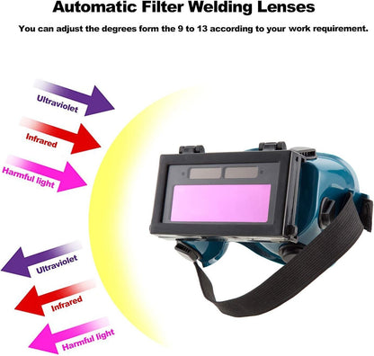 Welding Glasses Auto Darkening Welder Goggles UV IR Reflection Solar Powered