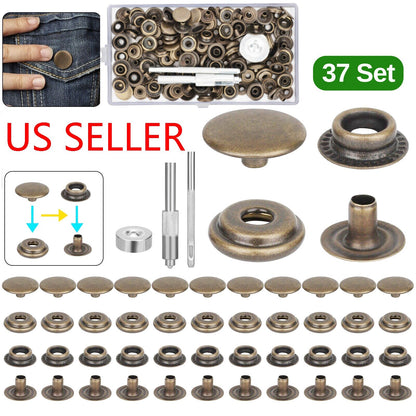 37 Sets Snap Fastener Kit 15MM Press Stud Cap Button Marine Boat Canvas Leather