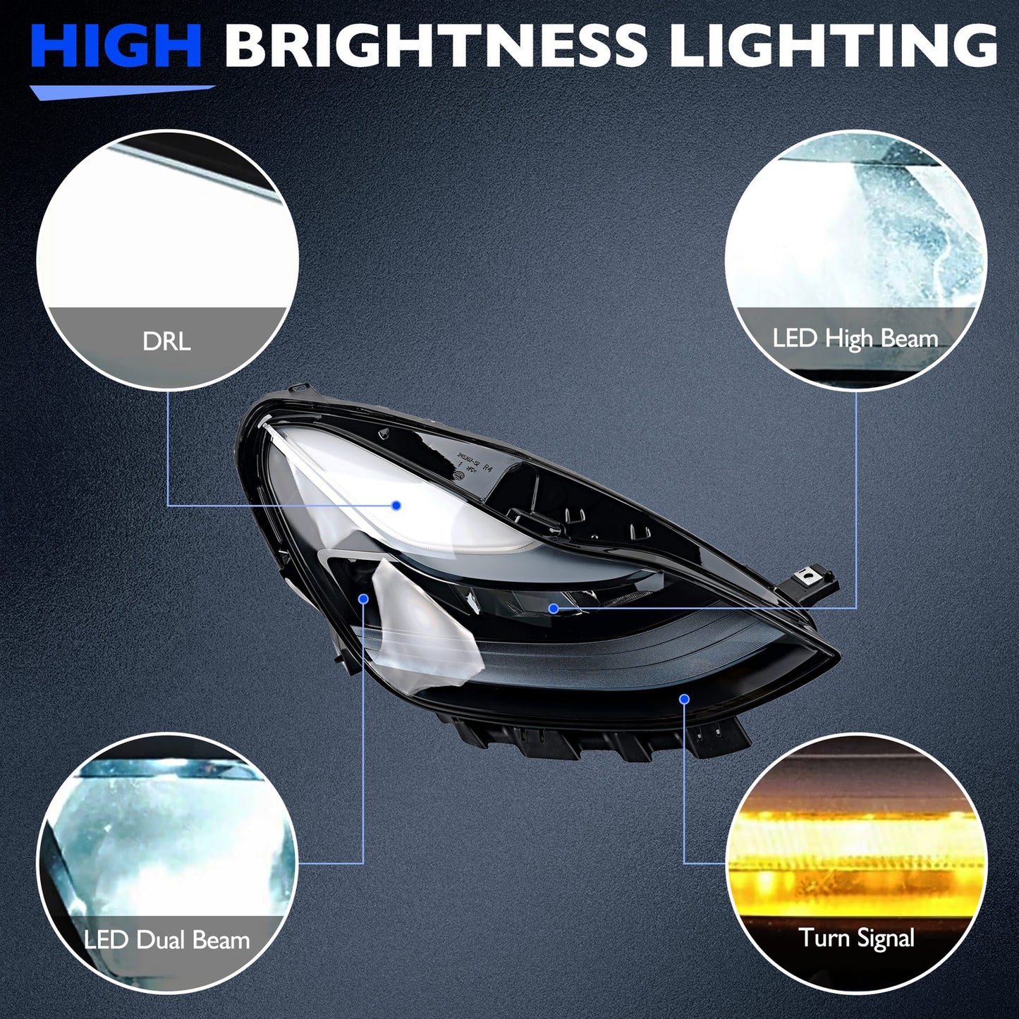 Headlight Lamp Assy Right Passenger Side Fit 21-23 Tesla Model 3 Y 1514953-00-C