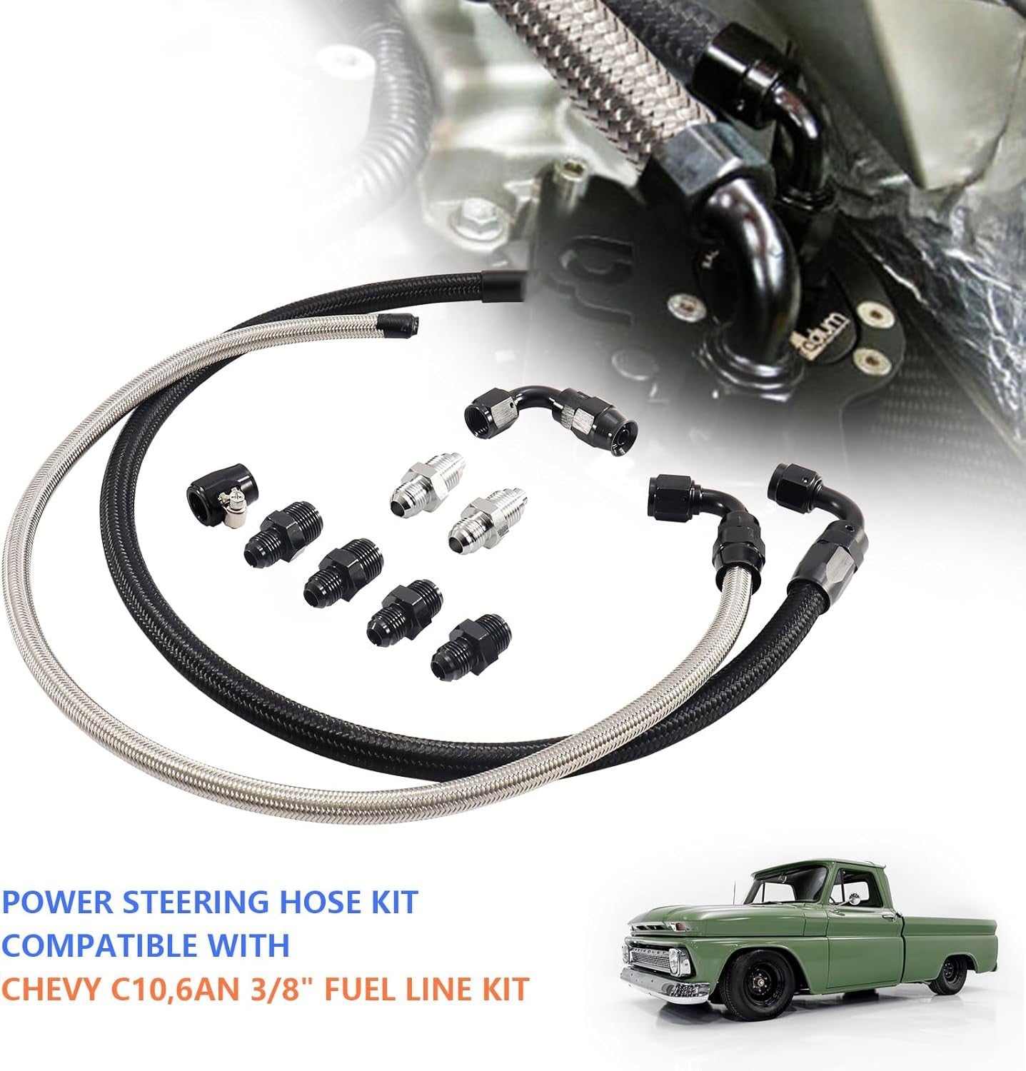Universal 6AN Power Steering Pump Hose Kit For GM LS Swap Pressure Return Line