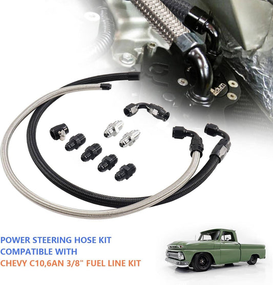 Solid Spare Universal 6AN Power Steering Pump Hose Kit For GM LS Swap Pressure Return Line
