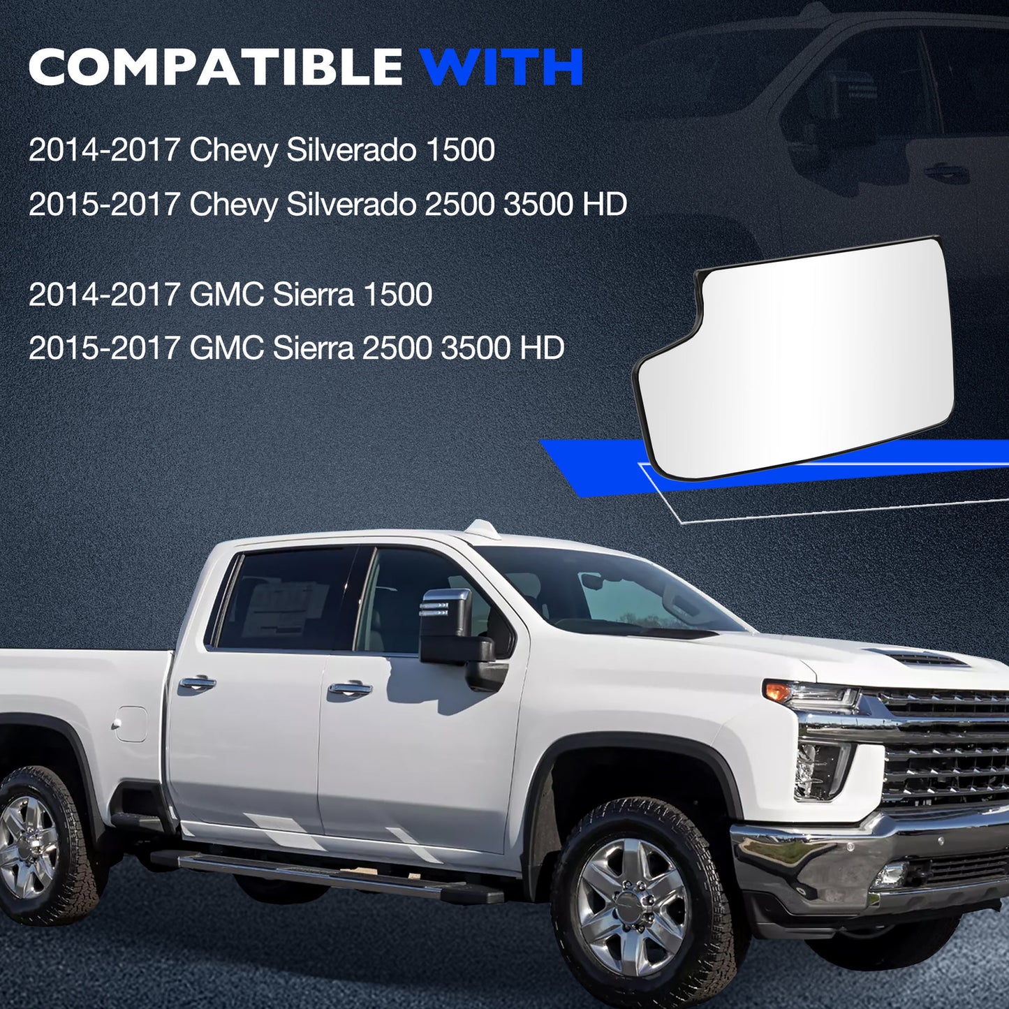 Driver Left Side Lower Mirror Glasses For 14-17 Chevy Silverado 2500 HD 23444114