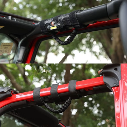2PCS US Flag Black Roll Bar Grab Handles with Light For Jeep Wrangler TJ JK JL
