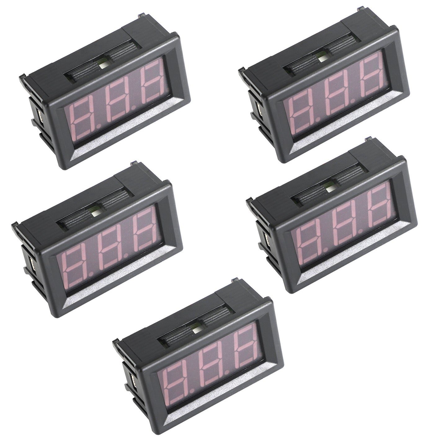 5Pcs Dc 5-120V Voltmeter Red Led Panel 3-Digital Display Volt Meter 2-Wire NEW