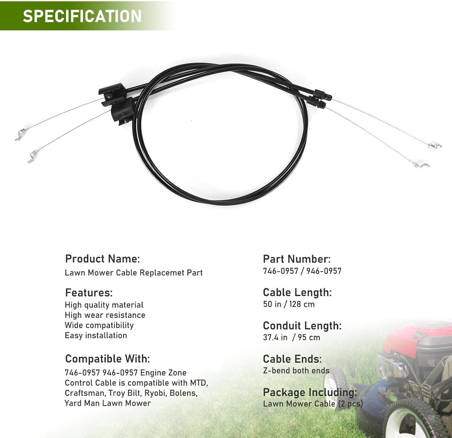 2PCS/Set Lawn Mower Engine Brake Zone Control Cable Replacement For Craftsman