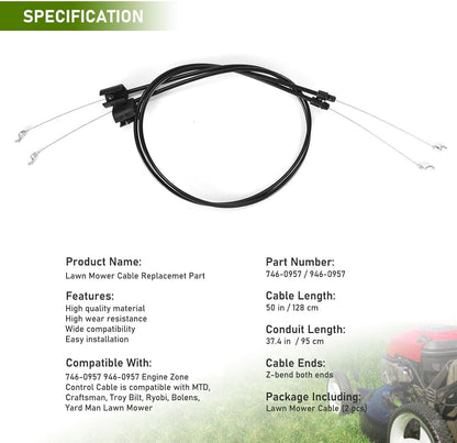 2PCS/Set Lawn Mower Engine Brake Zone Control Cable Replacement For Craftsman
