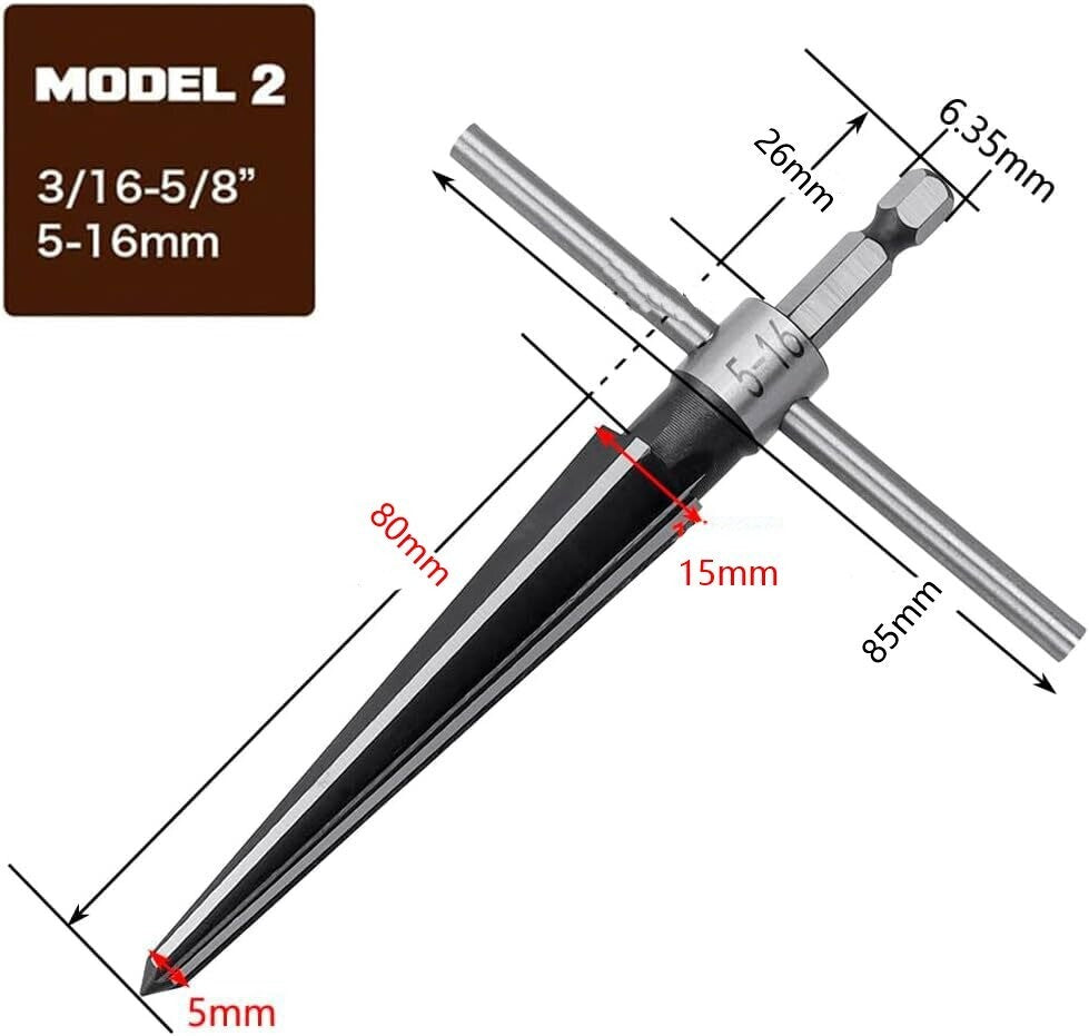 2Pcs T Handle Taper Reamer Tool Set 6 Fluted Chamfer Reaming 1/4 Inch Hex Shank