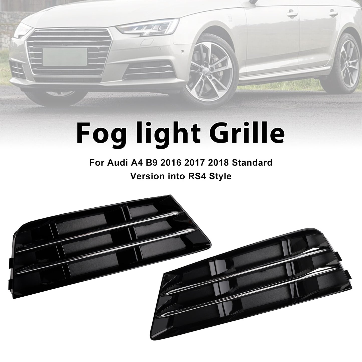 2PCS Front Fog Light Grille Lower Bumper Grill Fit AUDI A4 B9 2016-2018