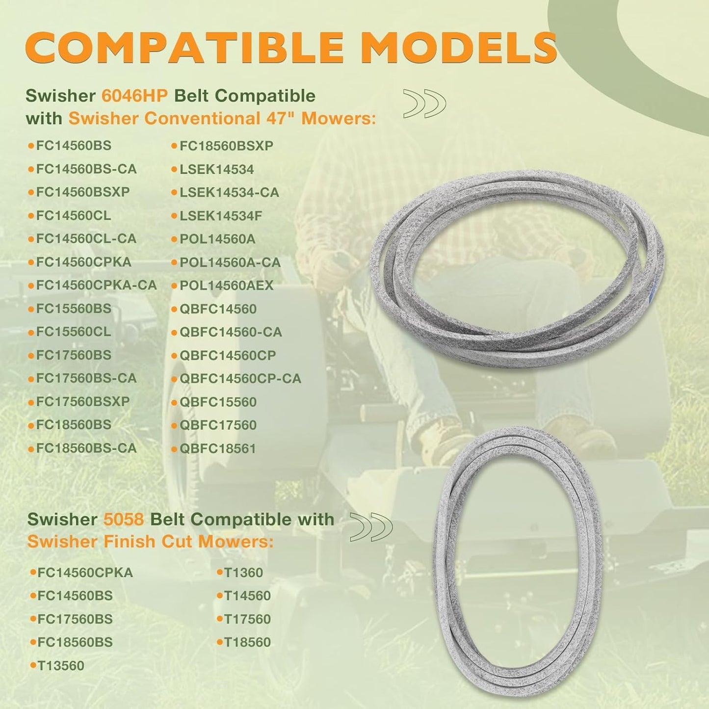 20.5" X 2.25" Lawn Mower Blade & 122" 47" Belt Set For Swisher Finish Cut Mowers