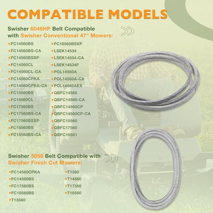 20.5" X 2.25" Lawn Mower Blade & 122" 47" Belt Set For Swisher Finish Cut Mowers