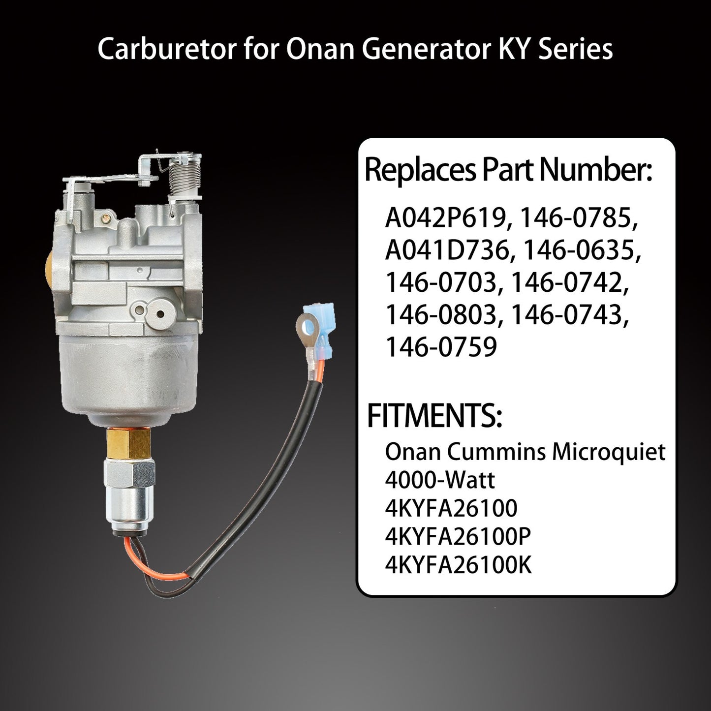 A041D736 Carburetor for Onan Cummins Generator Microquiet 4000-Watt 4KYFA26100