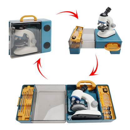 Rotating Microscope LED 100X-1200X Magnification Science Toys Kit For Kid White