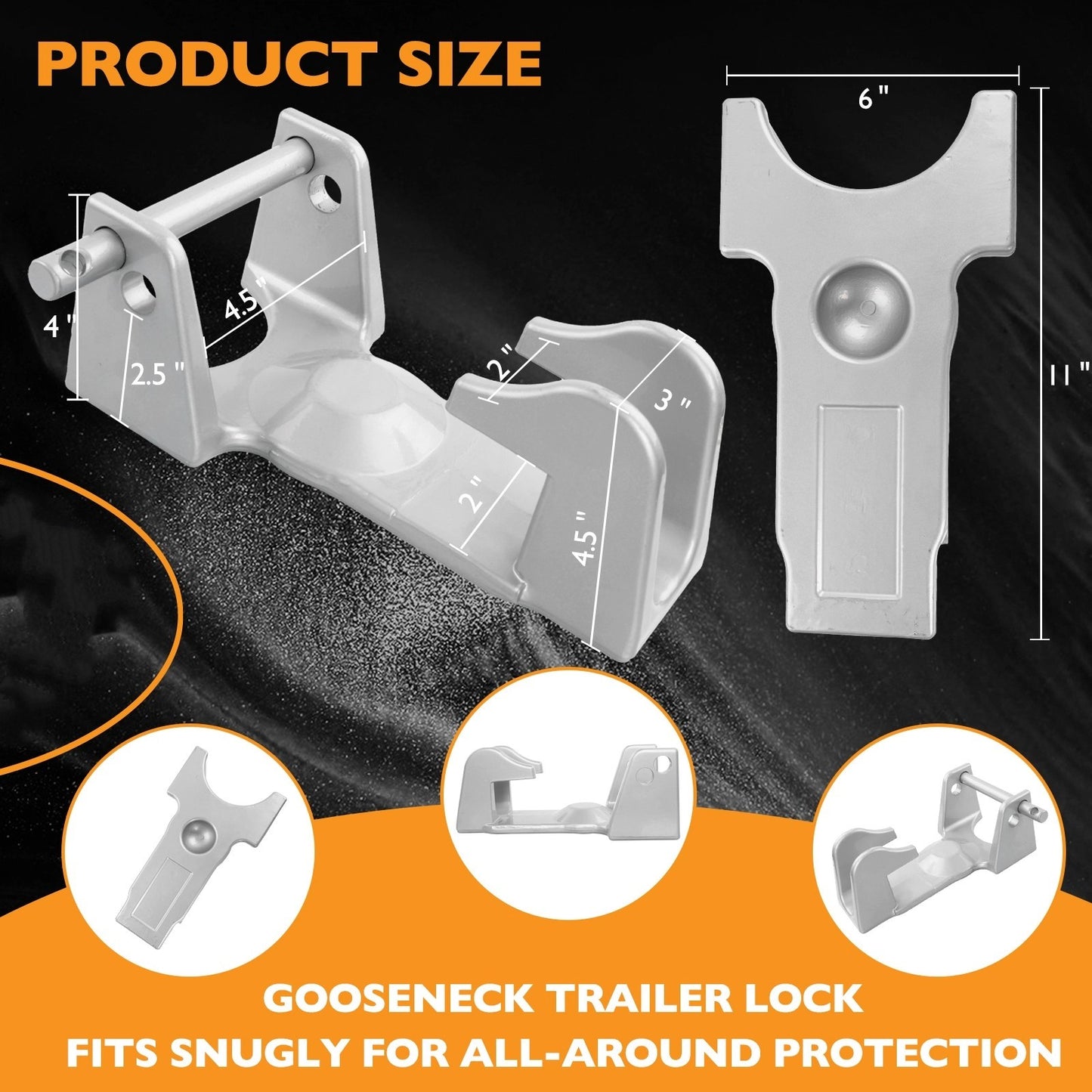 Gooseneck Trailer Hitch Lock w/ 2x key lock For RV Heavy Duty Trailers Silver