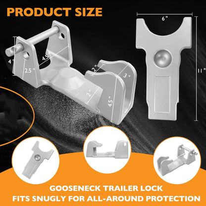 Gooseneck Trailer Hitch Lock w/ 2x key lock For RV Heavy Duty Trailers Silver