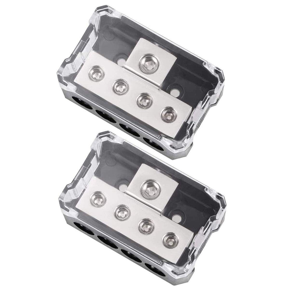 2PCS 1/0 Gauge Input to 2 x 1/0 Gauge Output Power/Ground Distribution Block Set