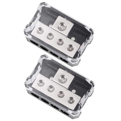 2PCS 1/0 Gauge Input to 2 x 1/0 Gauge Output Power/Ground Distribution Block Set