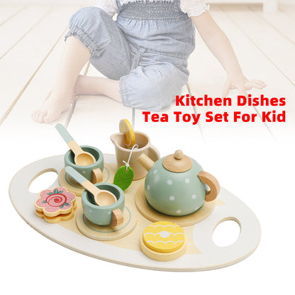 15Pcs Western Kitchen Wooden Tea Sets Play Kitchen Dishes/Tea Toy Set For Kid