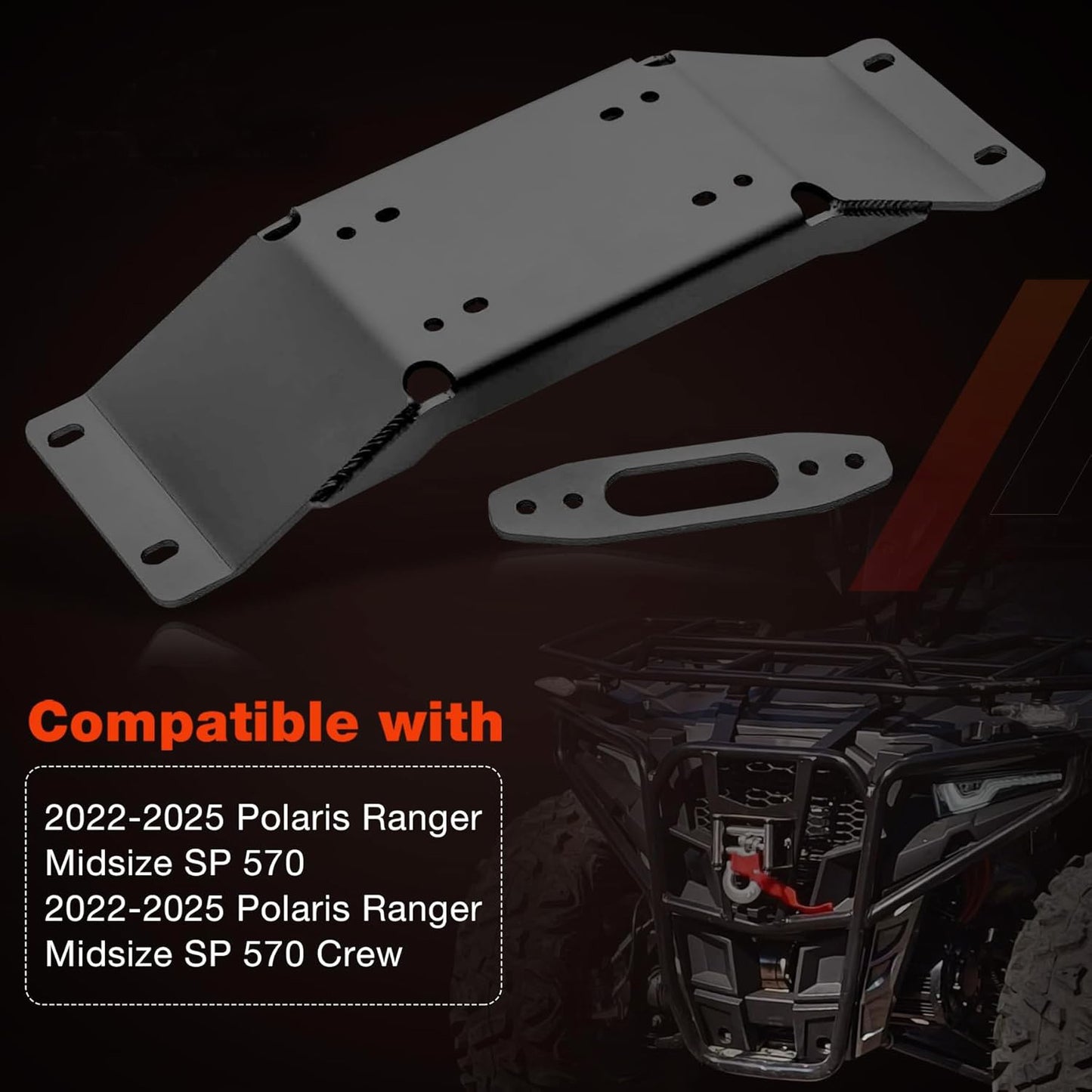Trailer Winch Mount Plate Bracket Set Fit 2022-2025 Polaris Ranger Midsize 570