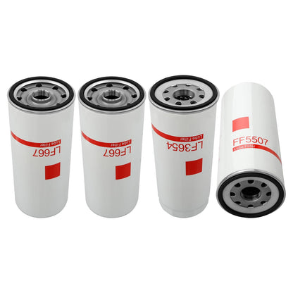 4x LF667 Diesel Oil Fuel Filter Change Kit For Volvo D12 D13 LF3654 FF5507
