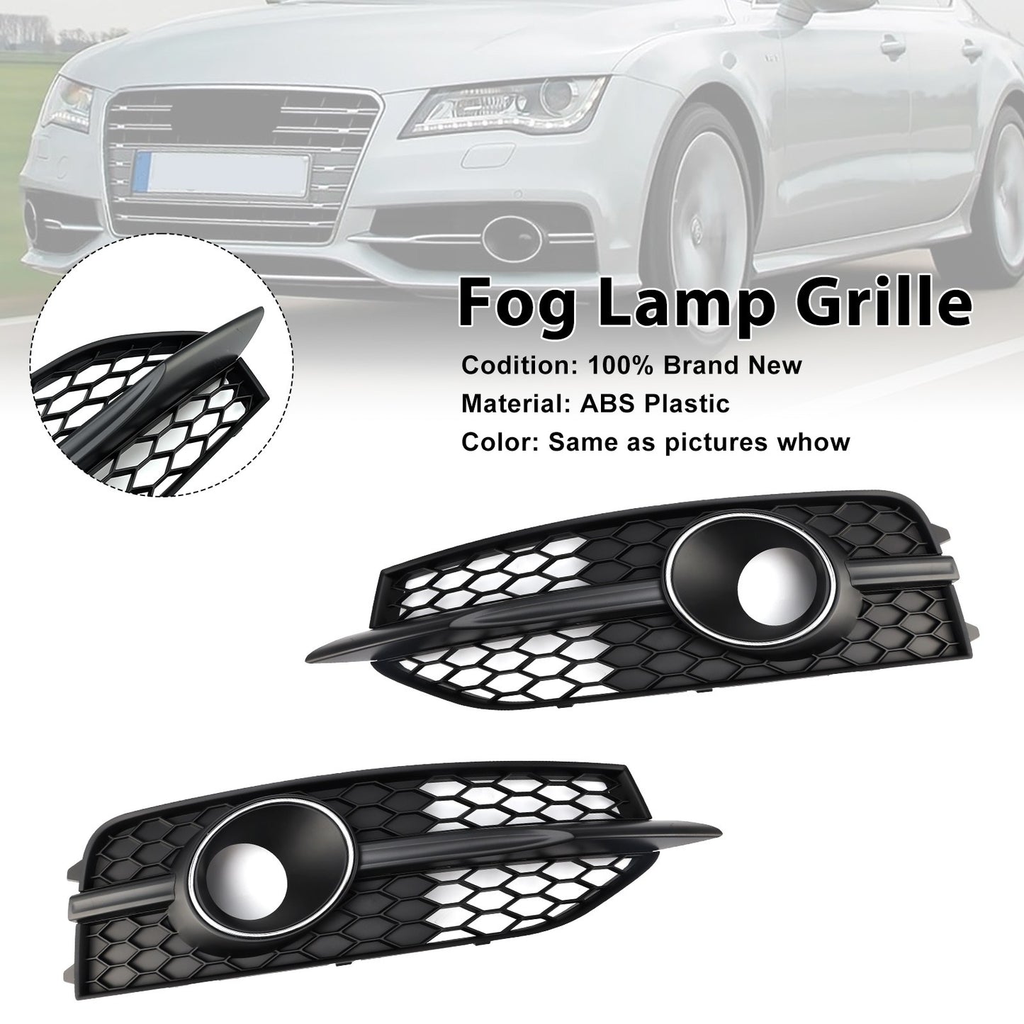 Black Front Bumper Fog Light Grille Cover Bezel Fit Audi A7 S-Line S7 2012-2015
