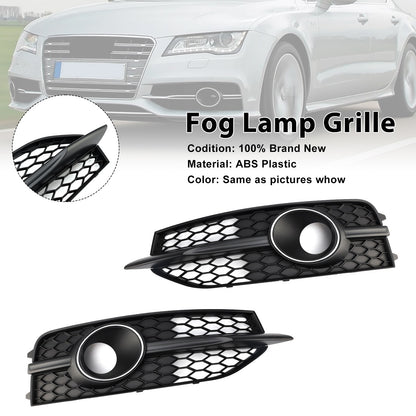 Black Front Bumper Fog Light Grille Cover Bezel Fit Audi A7 S-Line S7 2012-2015